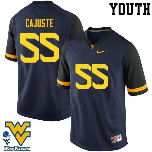 Youth #55 Yodny Cajuste West Virginia Mountaineers College Football Jerseys-Navy - Click Image to Close